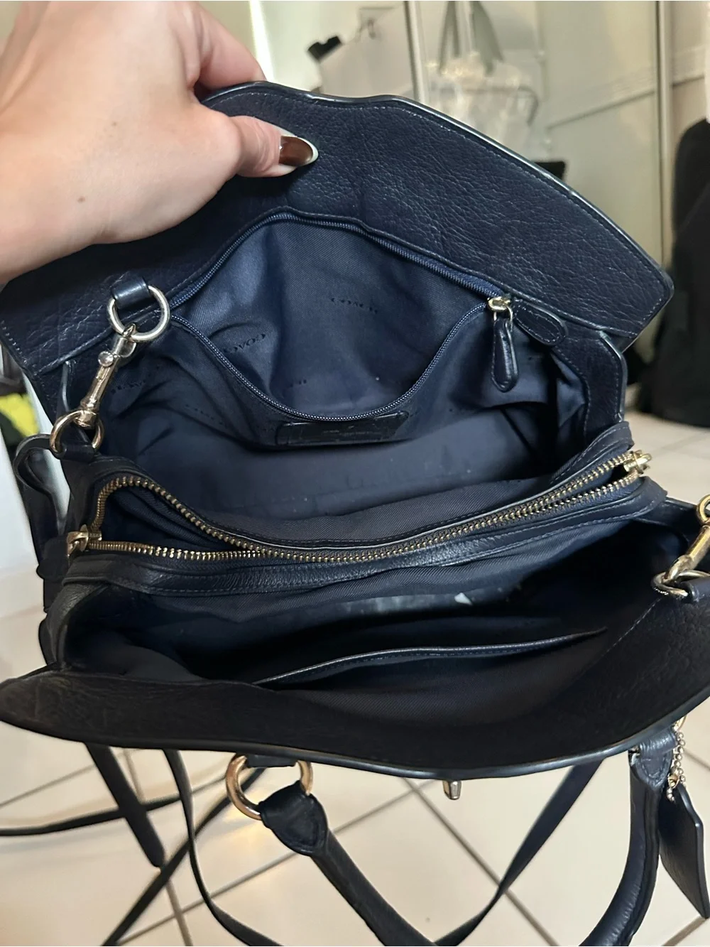 Coach Dark Navy Pebbled Leather Satchel